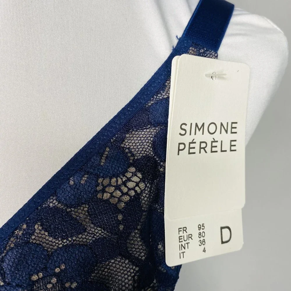 Simone Perele Bra 36D Marguerite Navy Night Blue Underwired Triangle Bra Floral - Picture 10 of 11